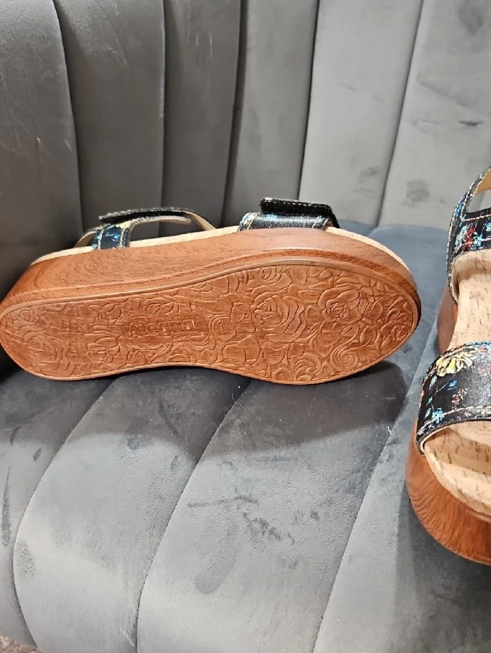 Alegria Black Floral Platform Sandals